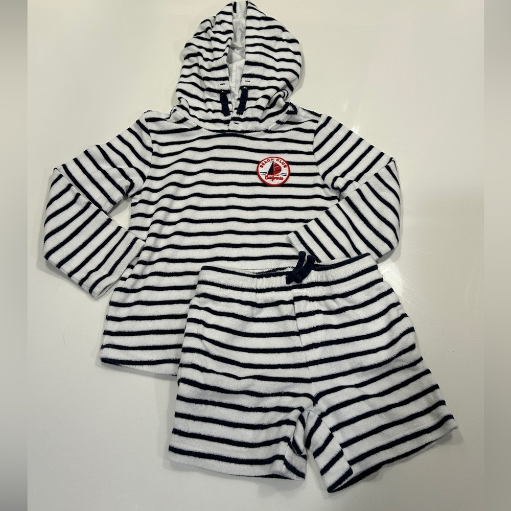 Janie and Jack Navy and White Striped Short Set